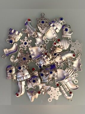 46-pc LOT - Assorted Winter Holiday Silvertone Metal Charms Single Rhinestones